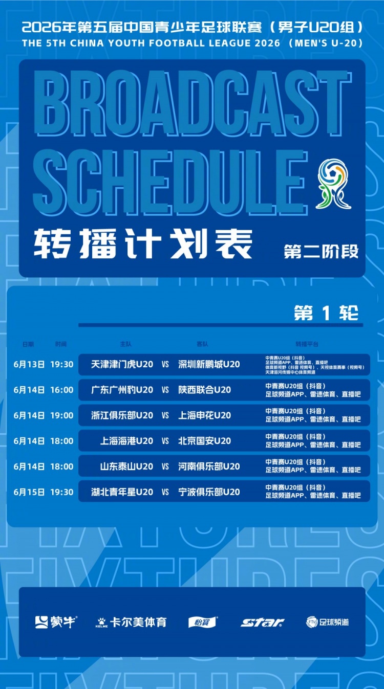 中青赛U20第二阶段赛程出炉 上海申花6月14日客战浙江 中青赛U20第二阶段赛程出炉 上海申花6月14日客战浙江