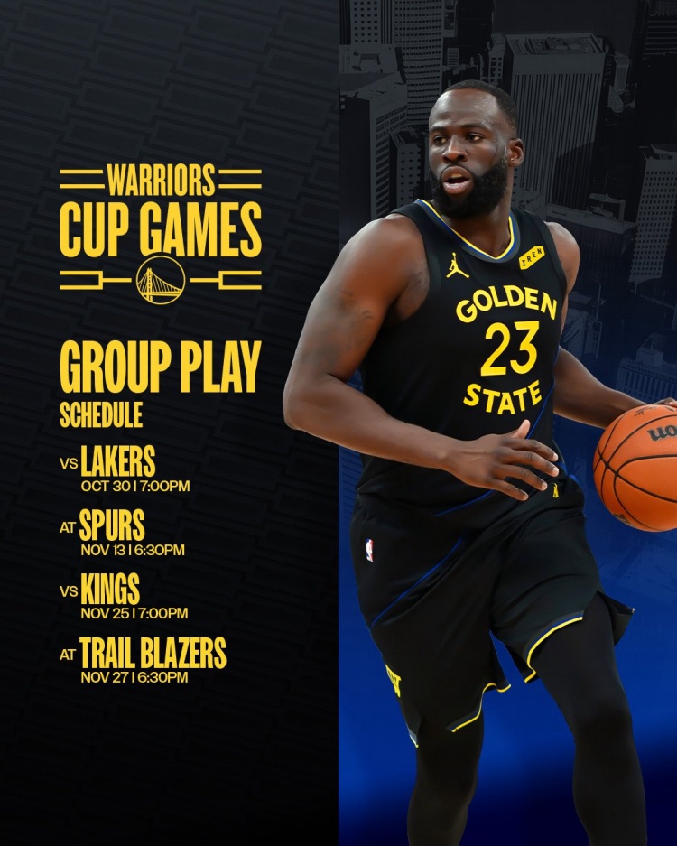 勇士NBA杯小组赛赛程公布 10月31日首战湖人
