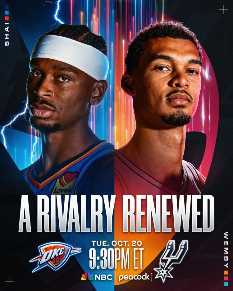王牌对决⚡️👽NBA官方预热揭幕战雷霆VS马刺:两连MVP对战DPOY 王牌对决⚡️👽NBA官方预热揭幕战雷霆VS马刺:两连MVP对战DPOY